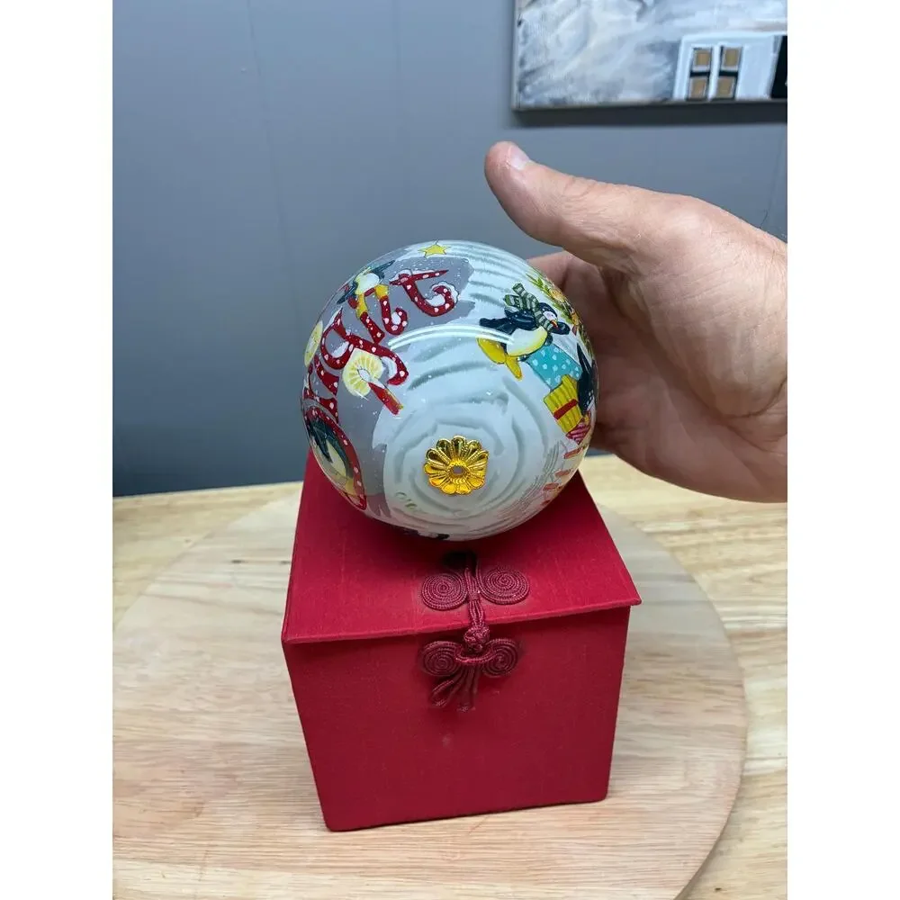 Hand Painted Glass Penguin Ornament in Satin Gift Box | Merry & Bright 2010